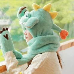 Juwas Cute Dinosaur Hooded Warm Soft Scarf