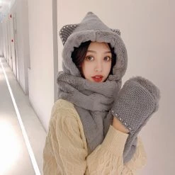Juwas CLOTHING Cute Ear Hooded Warm Soft Scarf