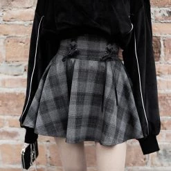 Juwas High Waist Gray Plaid Skirt