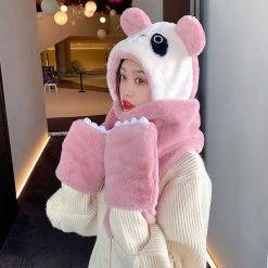 Juwas Cute Panda Hooded Scarf Gloves