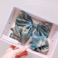 Juwas Plaid Bowknot Hair Clip Collect Box ACCESSORIES