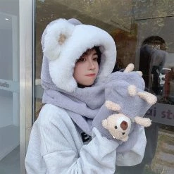 Juwas Cute Bear Hooded Warm Soft Scarf CLOTHING