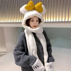 Juwas Cute Bow Knot Hooded Warm Soft Scarf