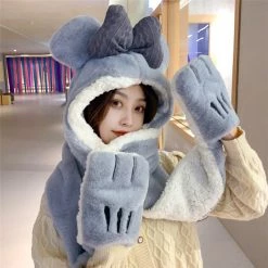 Juwas Cute Bow Knot Hooded Warm Soft Scarf