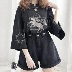 Juwas CLOTHING Magic Unicorn Print Three Quarter Sleeve Hoodie