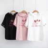 Juwas.com Online Store Cute Harajuku Girls' Strawberry Themed Loose Short-Sleeved Hoodie