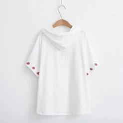 Juwas.com Online Store Cute Harajuku Girls' Strawberry Themed Loose Short-Sleeved Hoodie
