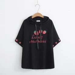 Juwas.com Online Store Cute Harajuku Girls' Strawberry Themed Loose Short-Sleeved Hoodie