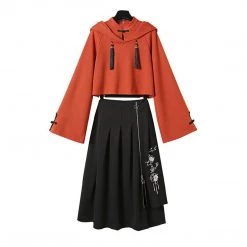 Juwas Vintage Tassel Sweatshirt Skirt Hoodie