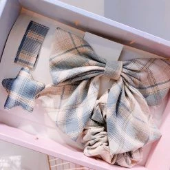 Juwas Plaid Bowknot Hair Clip Collect Box ACCESSORIES