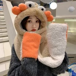 Juwas Lovely Crab Hooded Scarf Gloves