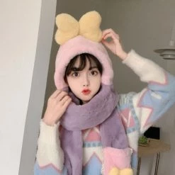 Juwas Bow Knot Hooded Warm Soft Scarf