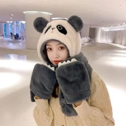 Juwas Cute Panda Hooded Scarf Gloves