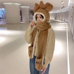 Juwas Cute Bow Knot Hooded Warm Soft Scarf