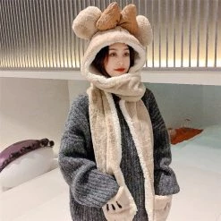 Juwas Cute Bow Knot Hooded Warm Soft Scarf
