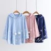 Juwas Snowflake Print Cape Hooded Loose Sweatshirt