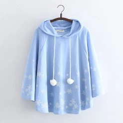 Juwas Snowflake Print Cape Hooded Loose Sweatshirt