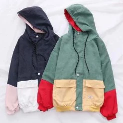 Juwas Color Block Pocket Corduroy Coat NEW ARRIVAL