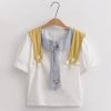 Juwas NEW ARRIVAL Cartoon Paw Embroidery Sailor Collar Summer T-shirt