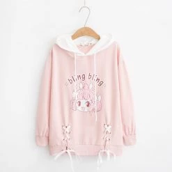 Juwas.com Online Store NEW ARRIVAL Cartoon Print Rabbit Ears Bow-Knot Long Sleeve Hoodie