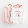 Juwas.com Online Store NEW ARRIVAL Cartoon Print Rabbit Ears Bow-Knot Long Sleeve Hoodie