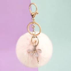 Juwas Soft PomPom Ballerina Keychain Ring