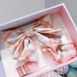 Juwas Plaid Bowknot Hair Clip Collect Box ACCESSORIES