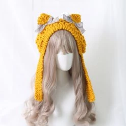 Juwas Cat Ear Bowknot Knitted Hat