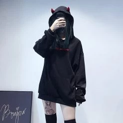 Juwas Gothic Punk Oversized Black Hoodie
