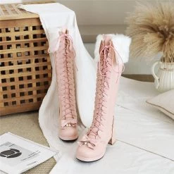 Juwas Lolita Bowknot Warm Knee High Boots Shoes