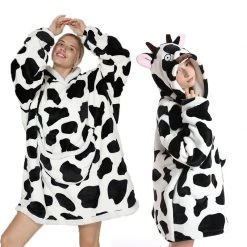 Juwas Cute Cow Oversize Fluffy Fleece Pajamas Sweatshirt