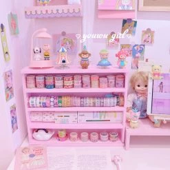 -Juwas NEW ARRIVAL Kawaii Pink Wood Storage Display