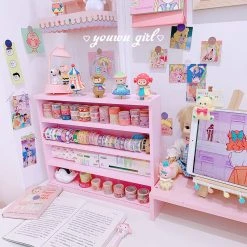 -Juwas NEW ARRIVAL Kawaii Pink Wood Storage Display