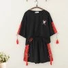 Juwas Kawaii Lace Black And Red Mask Deer Print Set