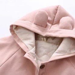 Juwas Hoodie Cat Ears Mushroom Print Pocket Cap Coat