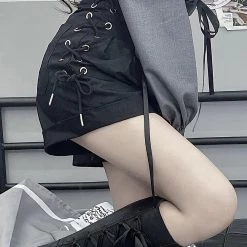 Juwas Black Lace Up High Waist Shorts NEW ARRIVAL