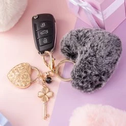 Juwas Chic Furry Heart Locket Keychain