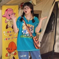 Juwas Cartoon Girls Print Cotton T-shirt