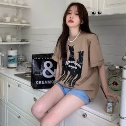 Juwas Vintage Dogs Print Loose T-shirt