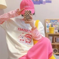 Juwas Cartoon Print Fake Two-Piece Cotton Hoodie