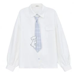 Juwas Kawaii Bear White Long Sleeve Polo Shirt Dress 17 Juwas Kawaii Bear White Long Sleeve Polo Shirt Dress