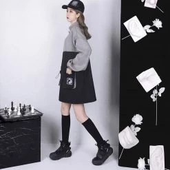 Juwas NEW ARRIVAL Goth Chain Adjustable Belt Sweatshirt Dress