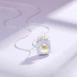 Juwas Classy Perfume Bottle Pendant Silver Necklace