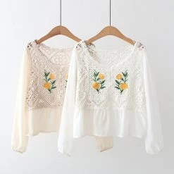 Juwas Flowers Embroidery Lace Up Sweatshirt