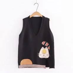 Juwas College Style Kitty Embroidery Vest CLOTHING