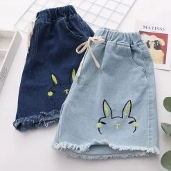Juwas NEW ARRIVAL Rabbit Embroidery Vintage Denim Shorts