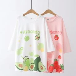 Juwas CLOTHING Strawberries Avocado Print Cotton T-shirt