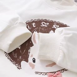 Juwas Rabbit Japanese Letter Print Fake Two-Piece Hoodie CLOTHING