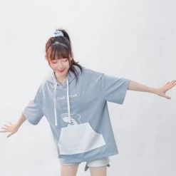 Juwas NEW ARRIVAL Shark Attack Pastel Blue Hoodie T-Shirt