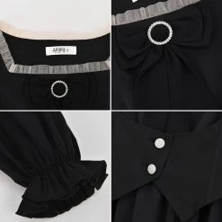 Juwas Black Victorian Ruffled A-Line Midi Dress